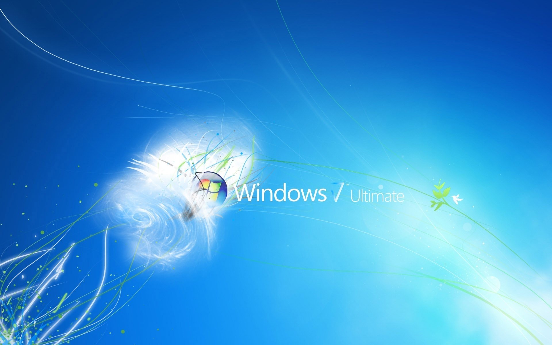 Логотип microsoft windows 7 на синем фоне с нарисованными веточками