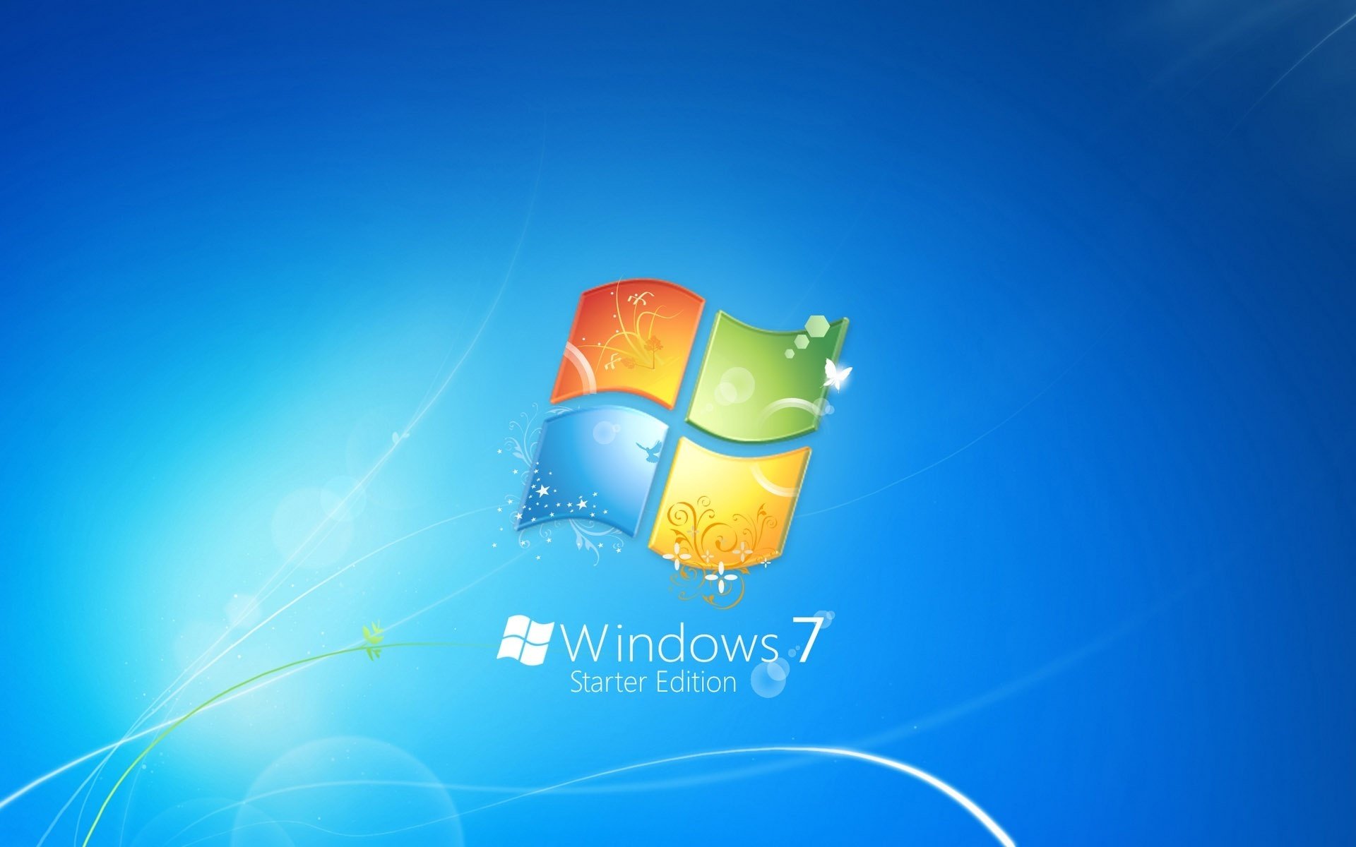 Логотип windows 7 на голубом фоне с линиями