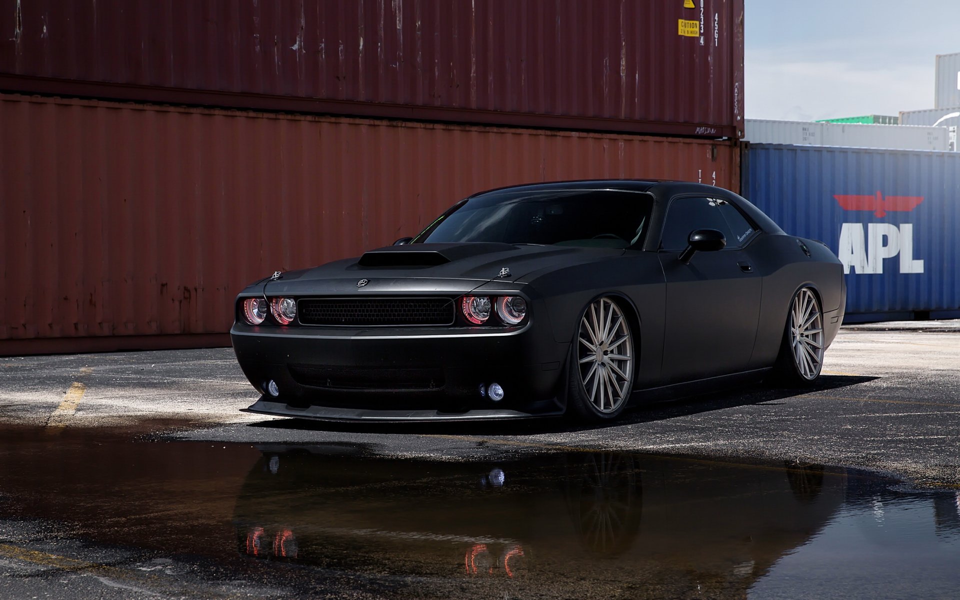 dodge challenger srt8 автомобиль тюнинг черный матовый мышцы автомобиль