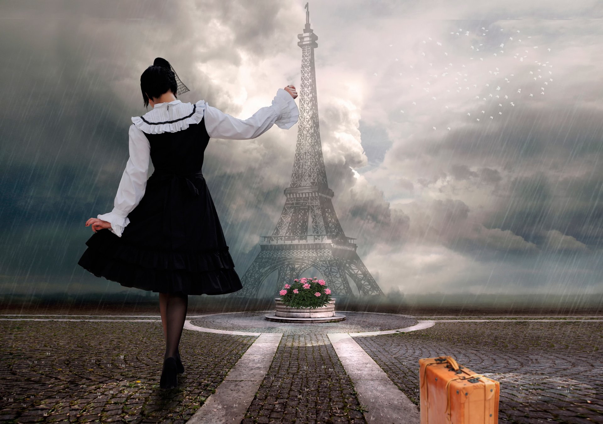 Грустные французские песни. «Девушка в Париже». Дождь в Париже (). Картина девушка в Париже. Девушка с чемоданом в Париже.