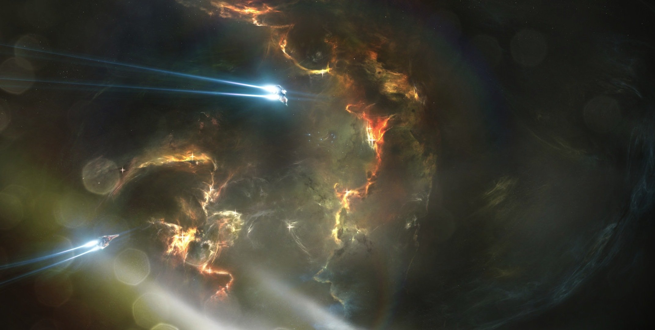 космос корабли след туманность далекие звезды