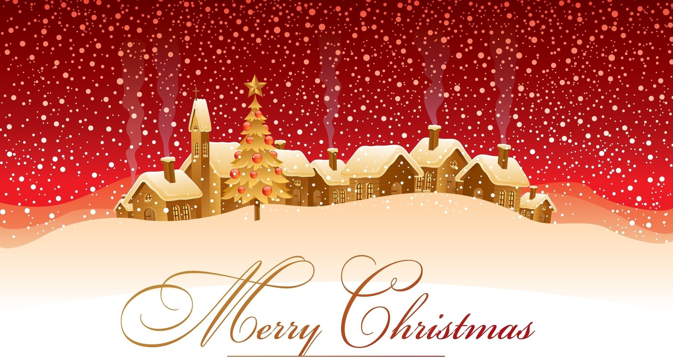 Новогодняя открытка Merry Christmas в красных тонах