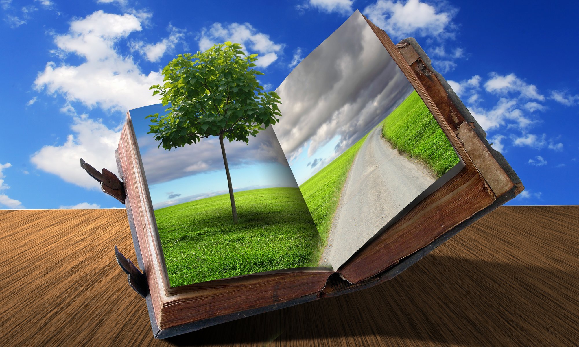 Креативная книга с изображением дороги в облака