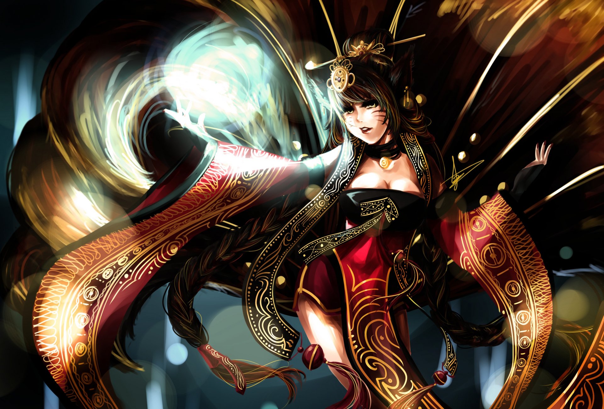 лига легенд ahri девушка магия хвосты уши украшения