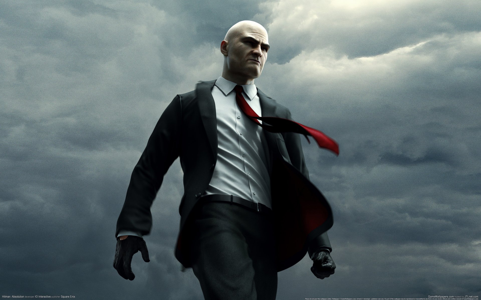 hitman : absolution наёмный убийца агент 47 сорок седьмой лысый перчатки пиджак костюм галстук тучи gamewallpapers