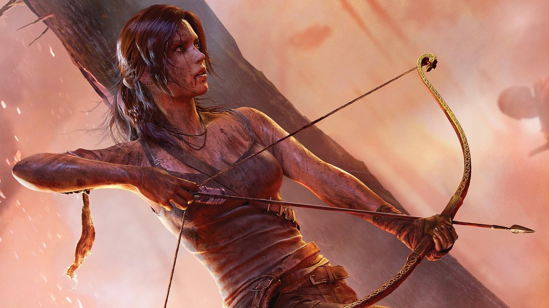 лара крофт tomb raider лук оружие кровь грязь одежда