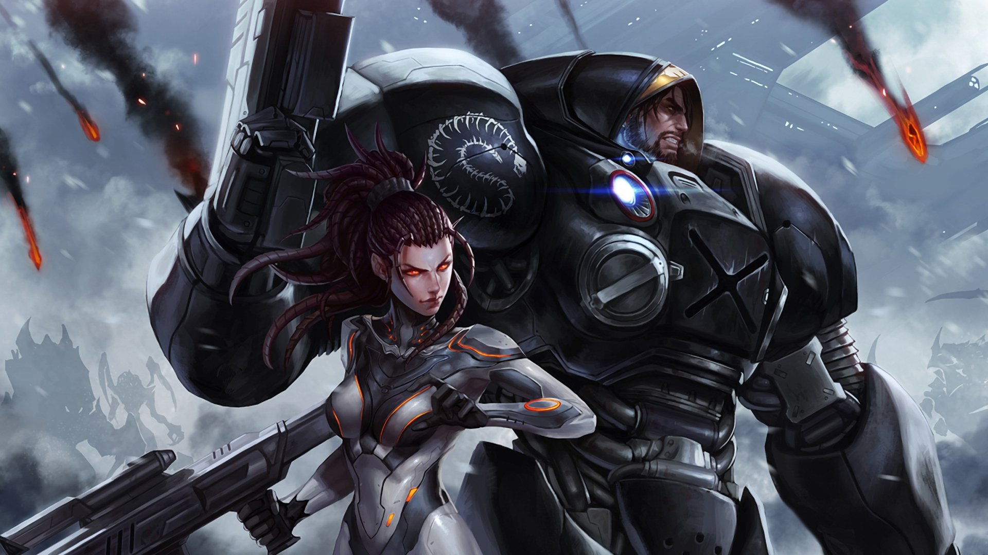 starcraft сара керриган джим рейнор десант оружие броня дым огонь силуэты